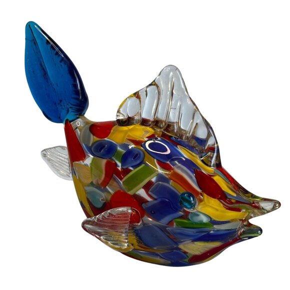 Murano Art Glass Fish Sculpture Handblown Multicolor Millefiori 8½"x 6½" - Picture 1 of 11